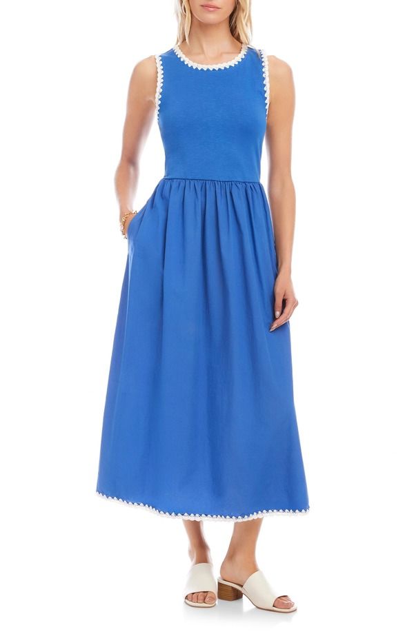 カレンケーン レディース トップス ワンピース ミディ Karen Kanedge Stitch Mixed Media Midi Dress Blue ブルー