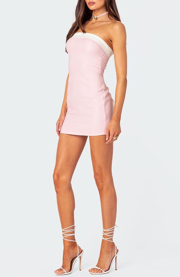 アディクテッド レディース トップス ワンピース ミニ ストラップレス コントラスト EDIKTED Priyah Contrast Foldover Strapless Minidress Ligh 11,684円