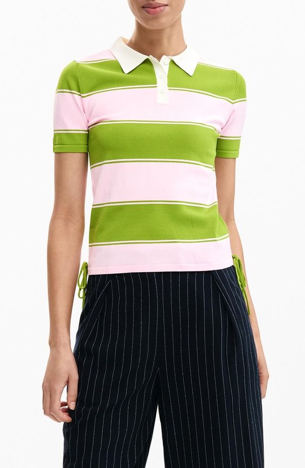 デジグアル レディース トップス シャツ Desigual Stripe Polo Shirt Pink ピンク