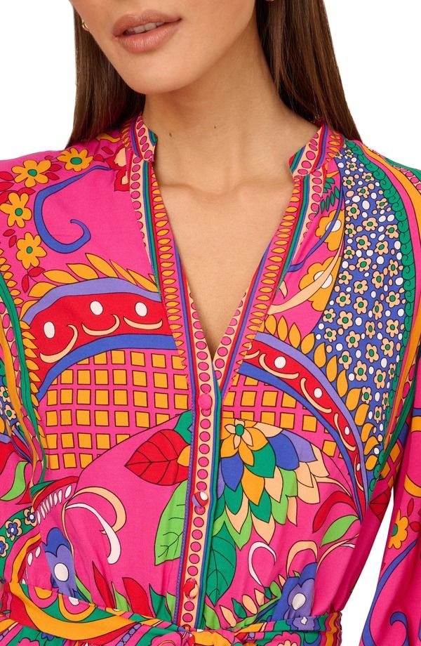 アドリアナ パペル レディース トップス ワンピース プリント Adrianna Papell Printie Waist Long Sleeve Dress Pink Multi ピンク