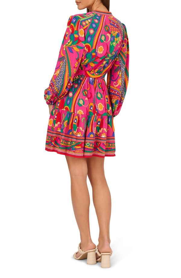 アドリアナ パペル レディース トップス ワンピース プリント Adrianna Papell Printie Waist Long Sleeve Dress Pink Multi ピンク