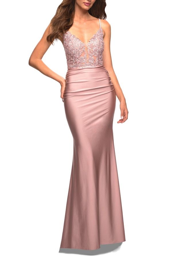 ラフェム レディース トップス ワンピースカート レース ジャージー La Femme Prom Dress with Beautifulace Bodice and Jersey Skirt Mau 64,240円