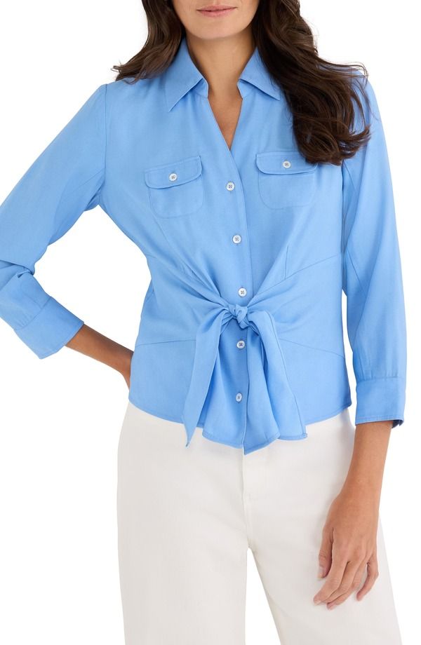 ニックプラスゾーイ レディース トップス シャツ NICZOE Iconic Tie Front ButtonUp Shirt French Blue ブルー 20,790円