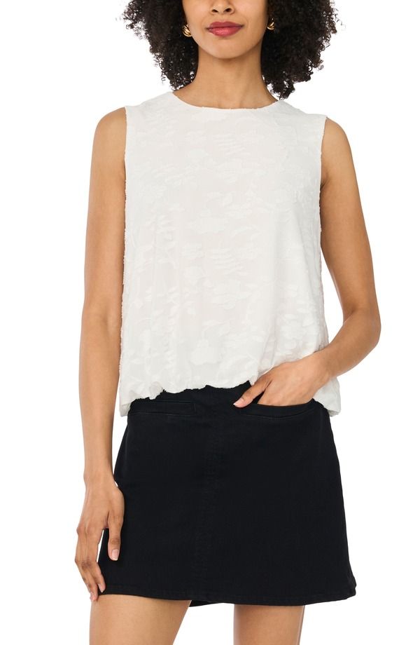 ヴィンスカムート レディース トップス シャツ ノースリーブ Vince Camuto Bubble Hem Sleeveless Top New Ivory アイボリー