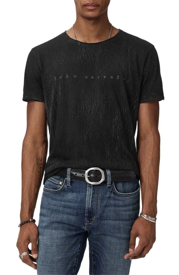 ジョンバルベイトス メンズ トップス Tシャツ グラフィック John Varvatos Raw Edge Graphic TShirt Black ブラック