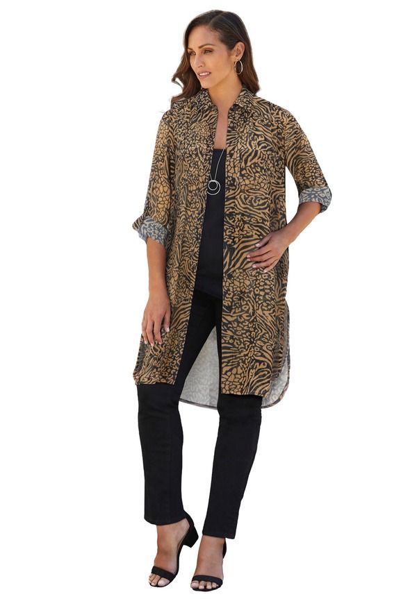 ジェシカロンドン レディース トップス シャツ ジョーゼット シアー Jessica London Sheer Georgette Mega Tunicamel Mixed Animal キャメル