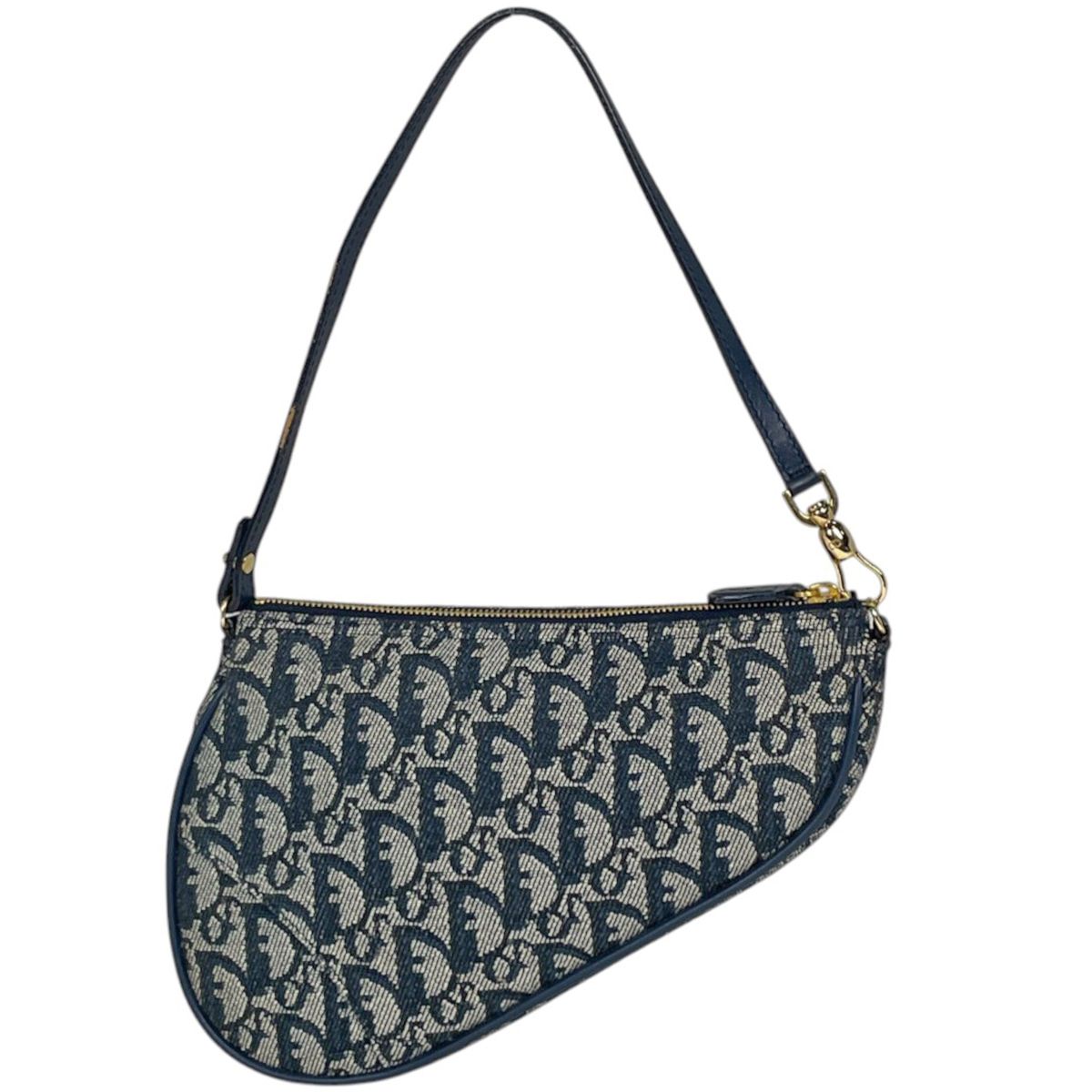 クリスチャンディオール Christian Dior ショルダーバッグ トロッター柄 サドルバッグ キャンバス ネイビー レディース 【中古】