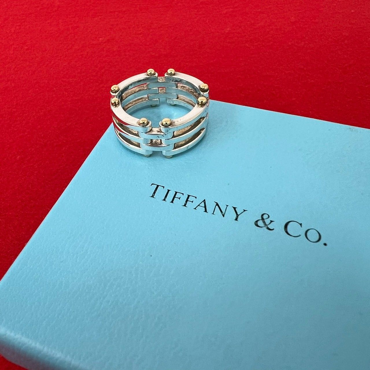 極 美品 TIFFANY&Co. ティファニー ゲート リング シルバー925 K18 750