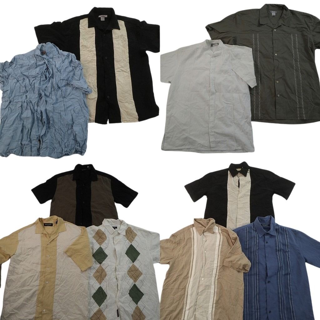 古着卸 まとめ売り ライン系 半袖シャツ 10枚セット ( メンズ M/L ) オープンカラー ツートンカラー バンドカラー 中古 古着 NG0671