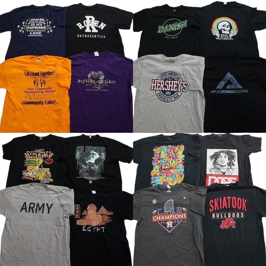 古着卸 まとめ売り プリント Tシャツ 16枚セット ( メンズ L ) ミリタリー アーチロゴ スカル柄 大判プリント 人物 中古 古着 NG0695