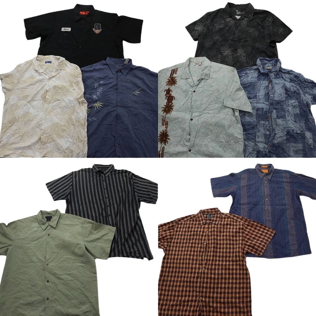 古着卸 まとめ売り 半袖シャツ 10枚セット ( メンズ 2XL ) オープンカラー ワークシャツ マルチストライプ チェック柄 中古 古着 NG0841