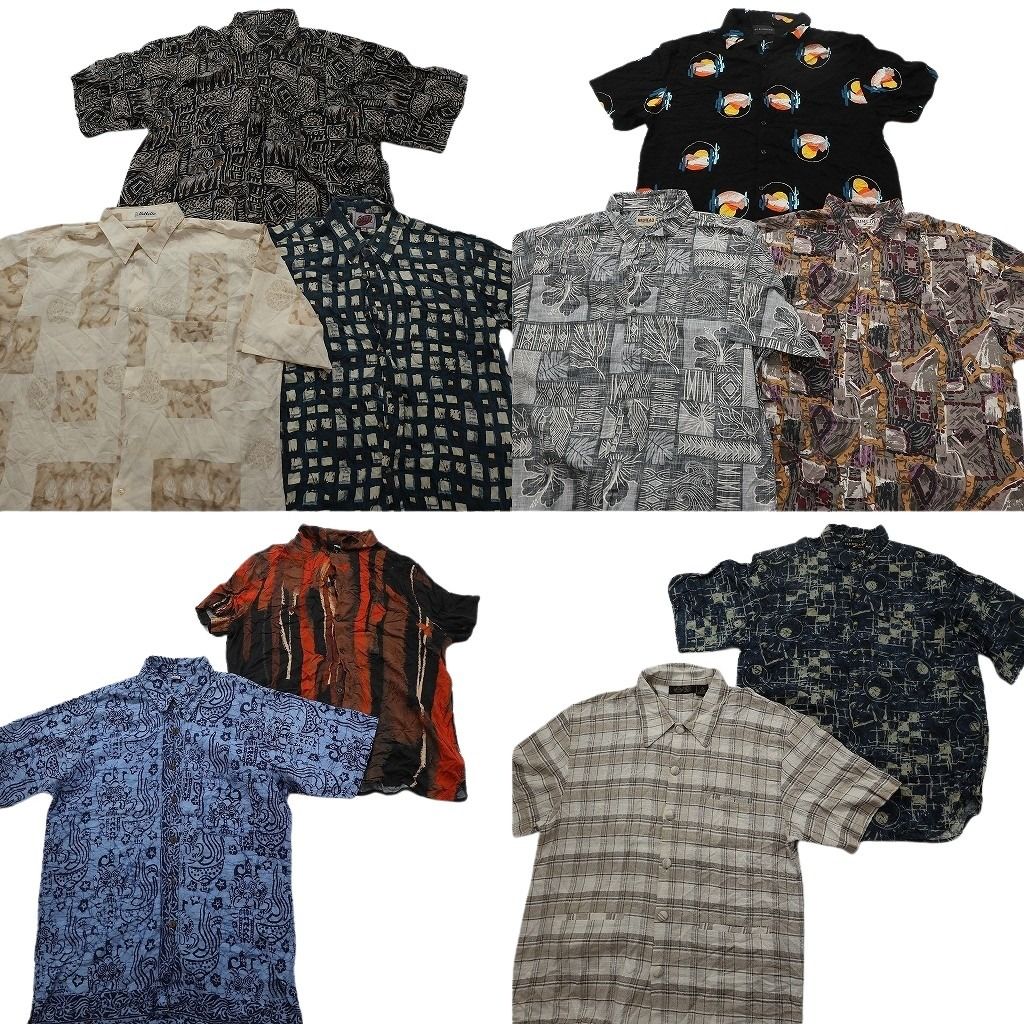 古着卸 まとめ売り 半袖シャツ 10枚セット ( メンズ XL ) ラウンドカット ボックスシルエット 総柄 中古 古着 NG0844 9,360円