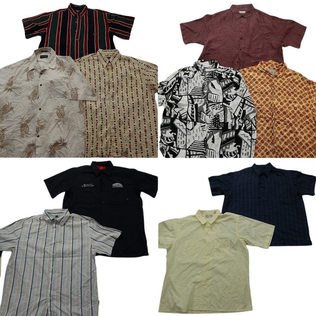 古着卸 まとめ売り 半袖シャツ 10枚セット ( メンズ XL ) ボタンダウン オープンカラー 幾何学模様 総柄 中古 古着 NG0855