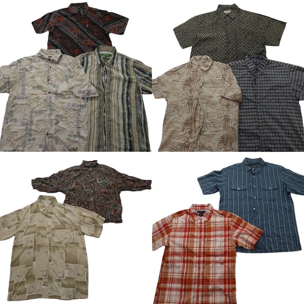 古着卸 まとめ売り 半袖シャツ 10枚セット ( メンズ M ) ダブルフラップ ボタンダウン 総柄 ボックスシルエット 中古 古着 NG0859