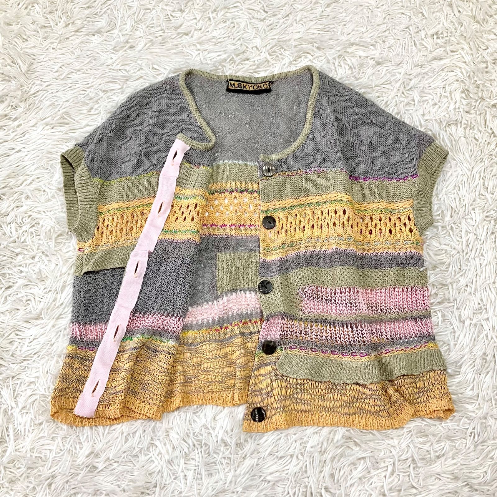 姫　M.＆KYOKO マルチカラー ニットベスト新品未使用 M.&KYOKOマルチカラーのニットベスト シルク・リネンブレンド 半袖
