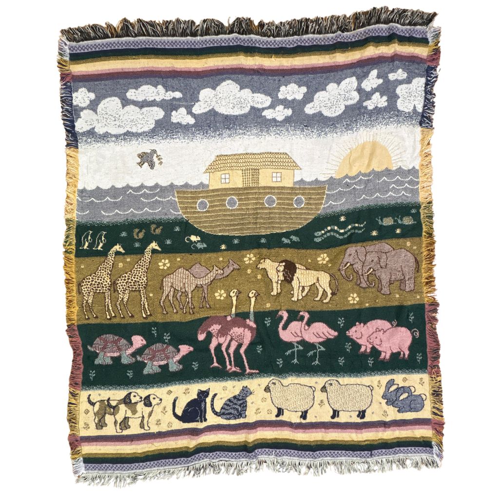 vintageラグ ブランケット マルチカバー タペストリー USA製 ノアの箱舟 宗教 イスラム ユダヤ Rug Blanket Noah's Ark4263