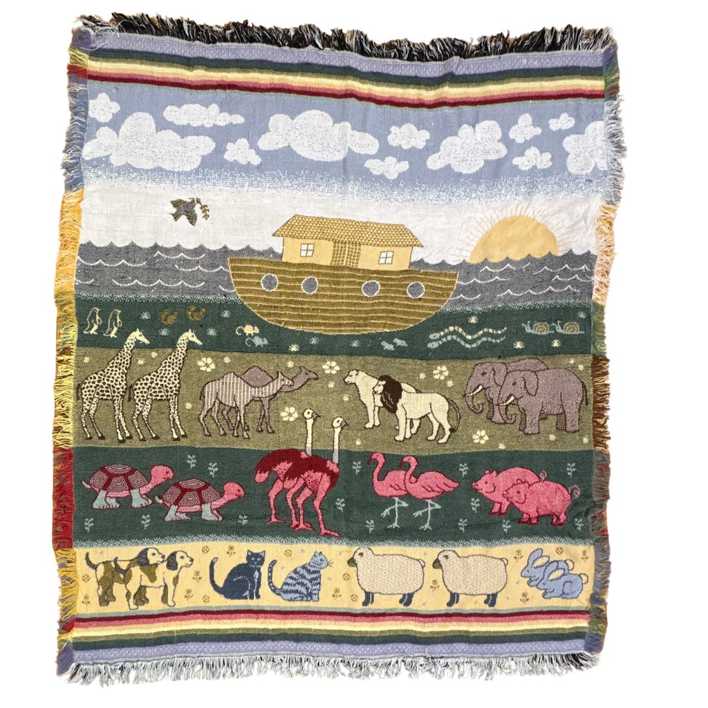 vintageラグ ブランケット マルチカバー タペストリー USA製 ノアの箱舟 宗教 イスラム ユダヤ Rug Blanket Noah's Ark4264