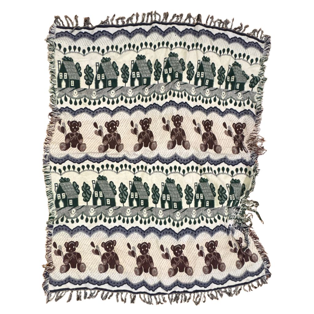 vintageラグ ブランケット マルチカバー タペストリー カントリー テディベア ハウス Rug Blanket Country 4271