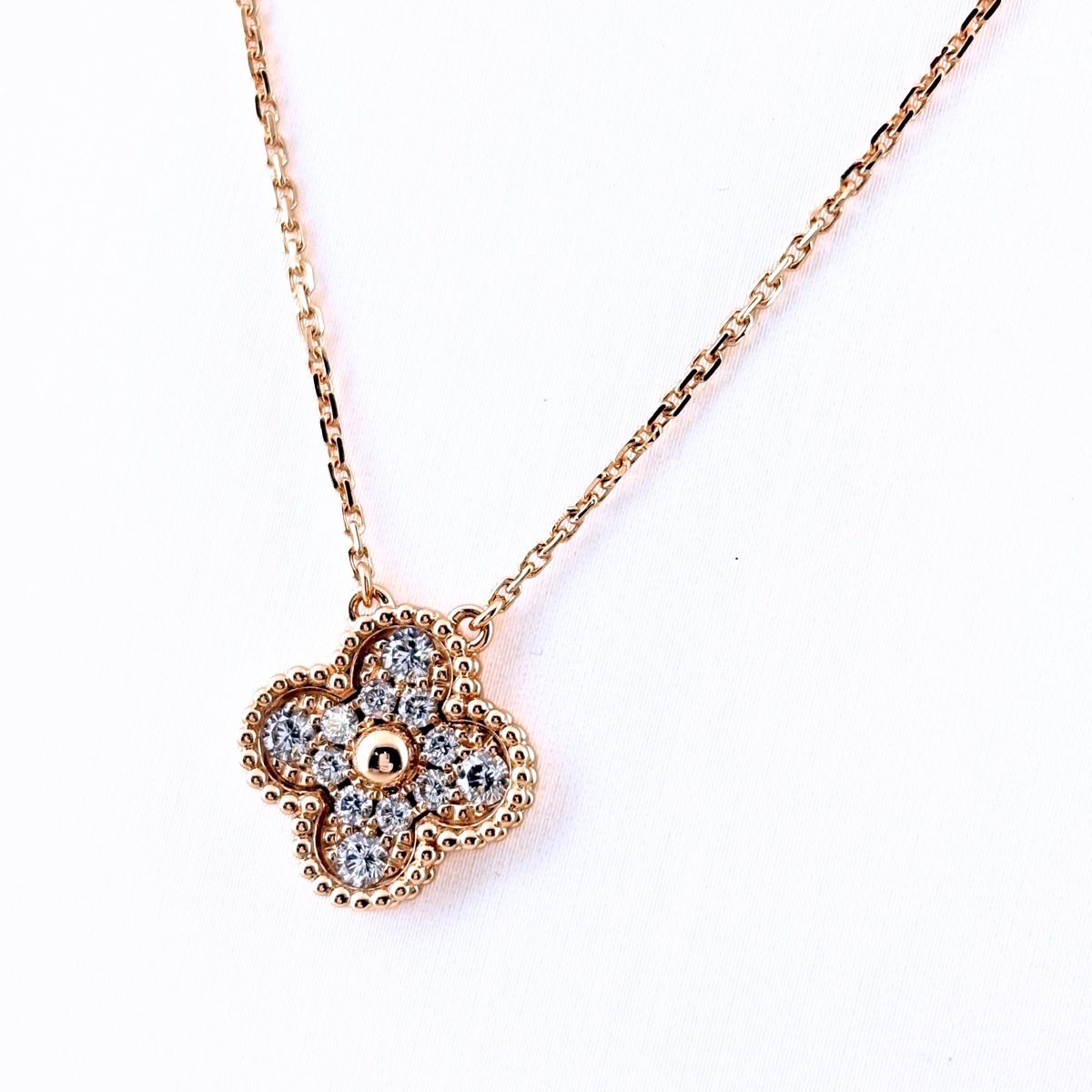 ヴァンクリーフ＆アーペル Van Cleef ＆ Arpels ヴィンテージ アルハンブラ PG ピンクゴールド ペンダント メレダイヤ ネックレス 750 ダイヤモンド レディース 【中古】