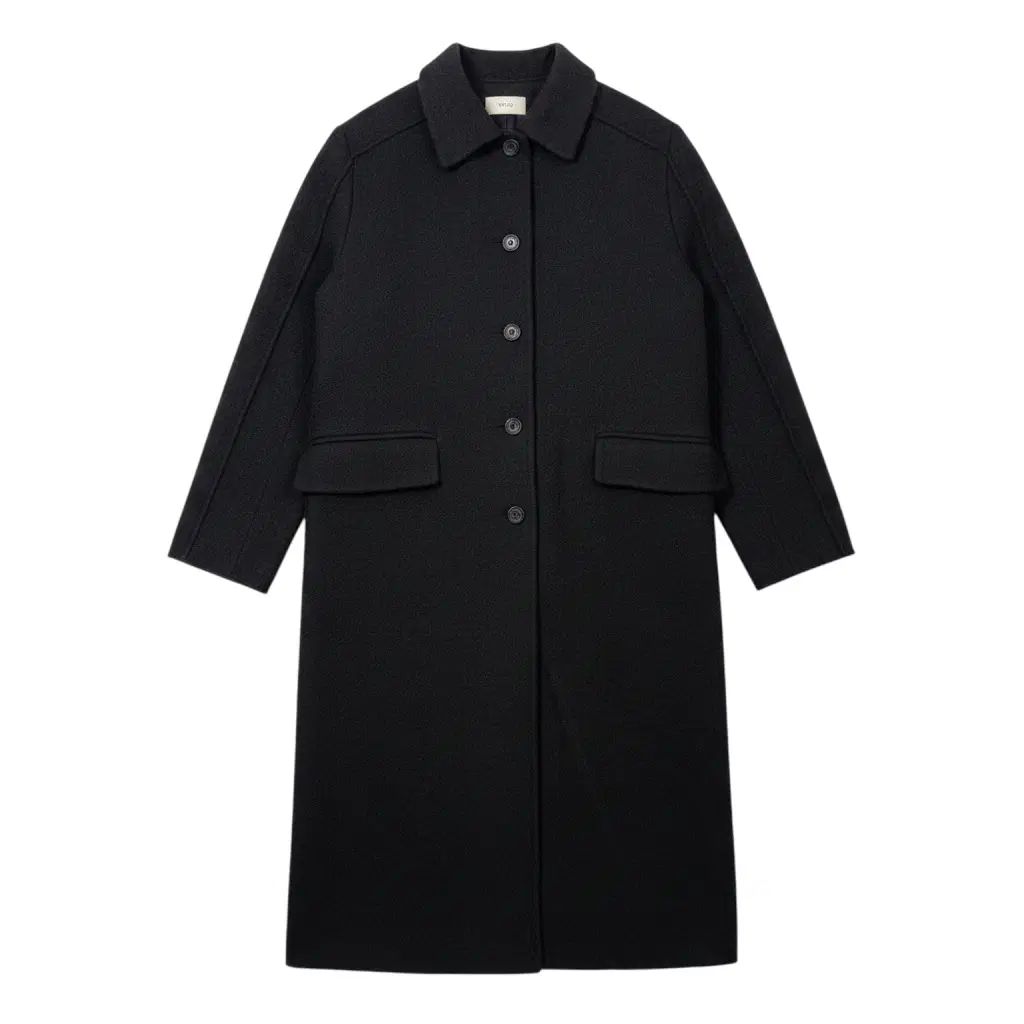 (新品 F) GNOO ウール モヘア ロング コート ブラック