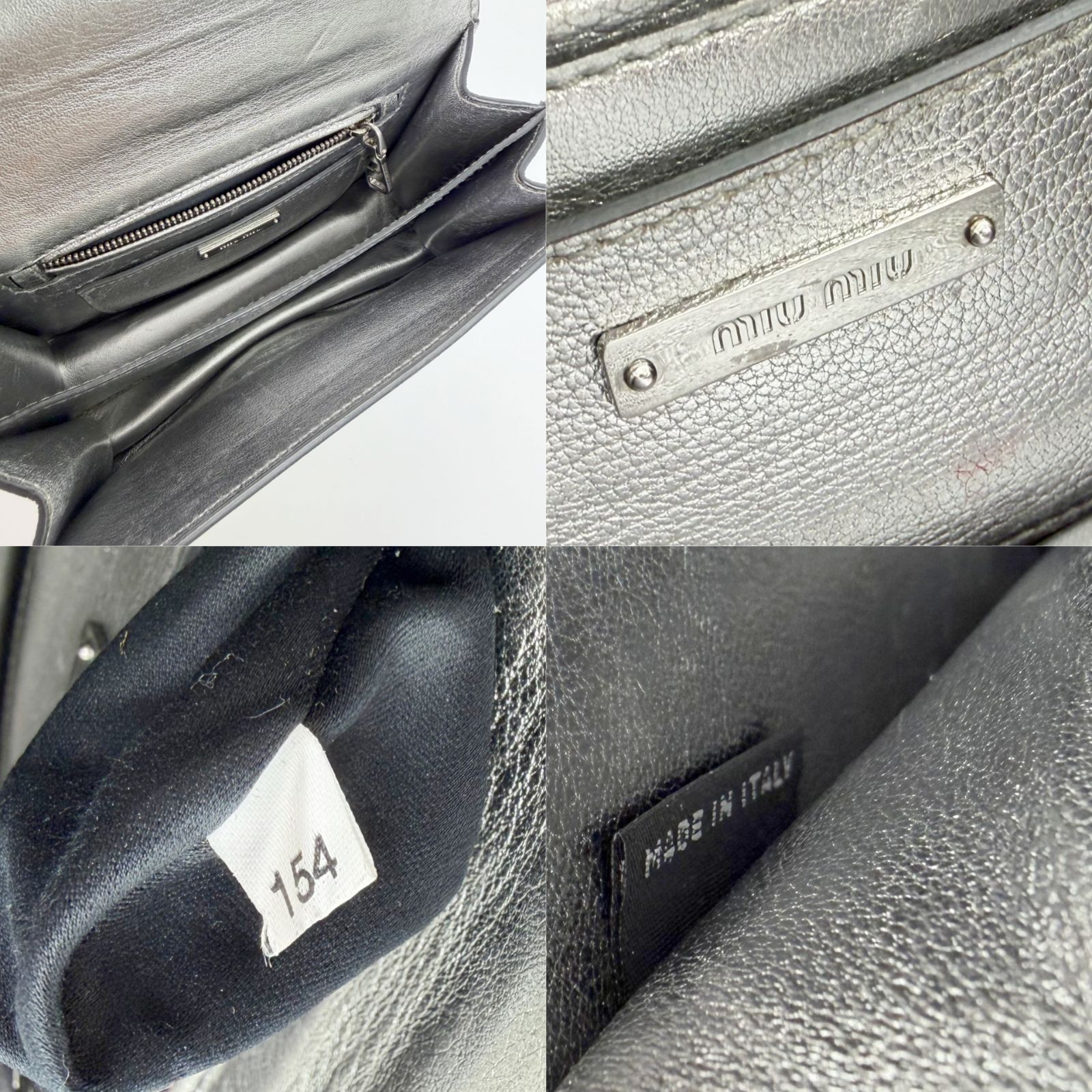 miu miu 2way ショルダーバッグ メタリック 中古】MIU MIU ミュウミュウ メタリックレザー プッシュロック 斜め