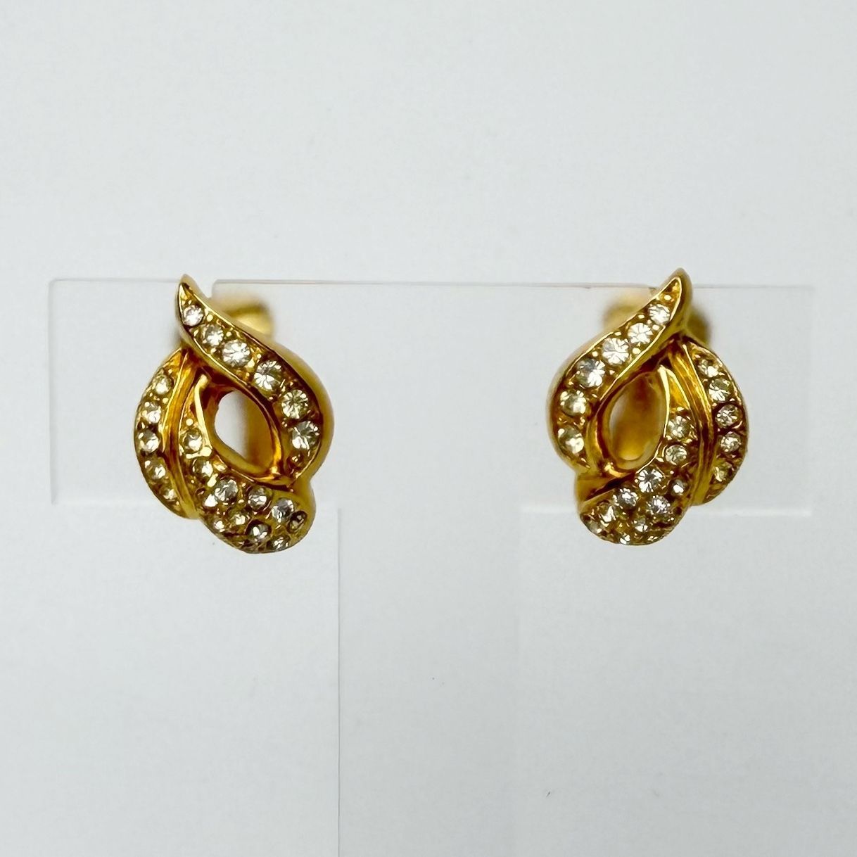 【中古】Christian Dior クリスチャン ディオール クリスタル フレイム イヤリング メッキ / ラインストーン ゴールド / クリア ヴィンテージ レディース HIBUOCHI VINTAGE hboc260812a03