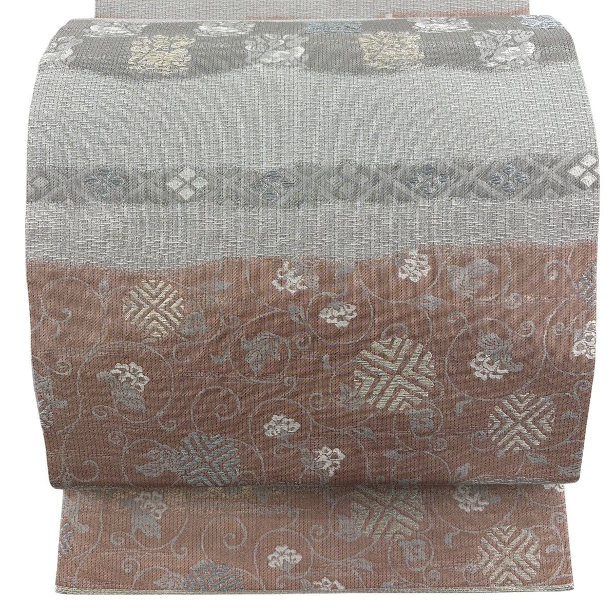 【美品】 袋帯 名品 花兎 笹蔓 箔 灰色 六通 正絹 【中古】