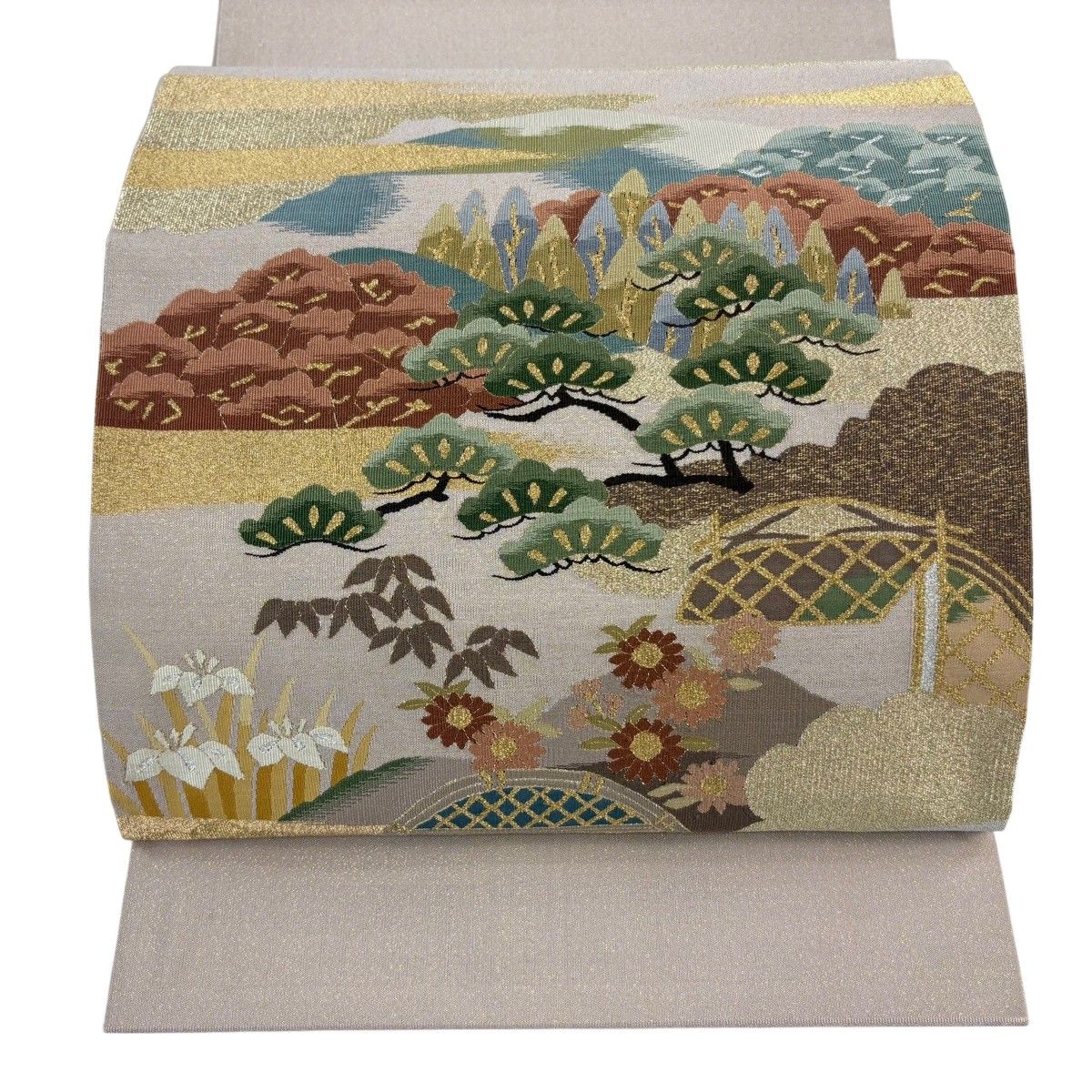 【美品】 袋帯 秀品 山 松 金銀糸 薄小豆 お太鼓柄 正絹 【中古】 6,952円