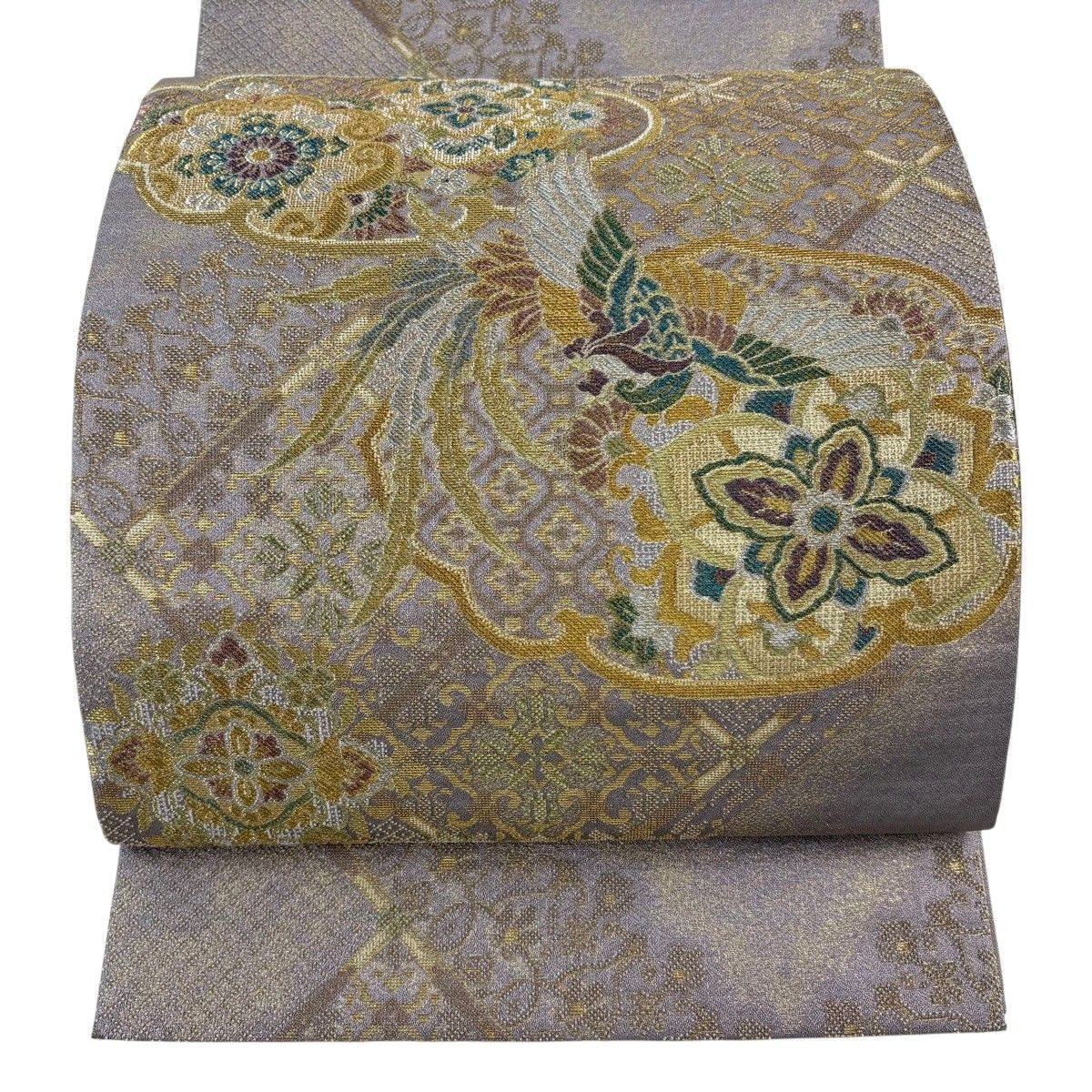 【美品】 袋帯 秀品 花鳥 華文 箔 金銀糸 薄紫 お太鼓柄 正絹 【中古】