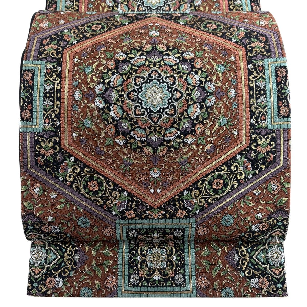 【美品】 袋帯 秀品 亀甲 華文 箔 銀糸 黒 六通 正絹 【中古】
