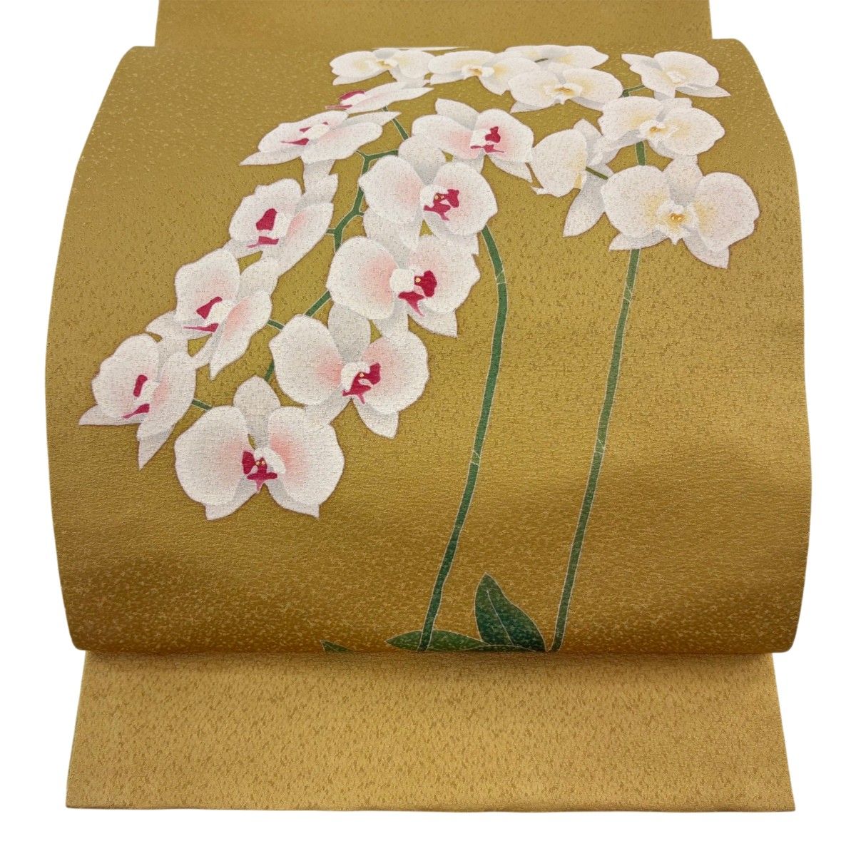【美品】 袋帯 秀品 胡蝶蘭 金糸 金彩 からし色 お太鼓柄 正絹 【中古】