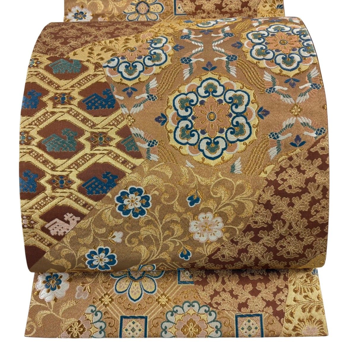 【美品】 袋帯 秀品 華文 花唐草 金糸 箔 茶色 六通 正絹 【中古】