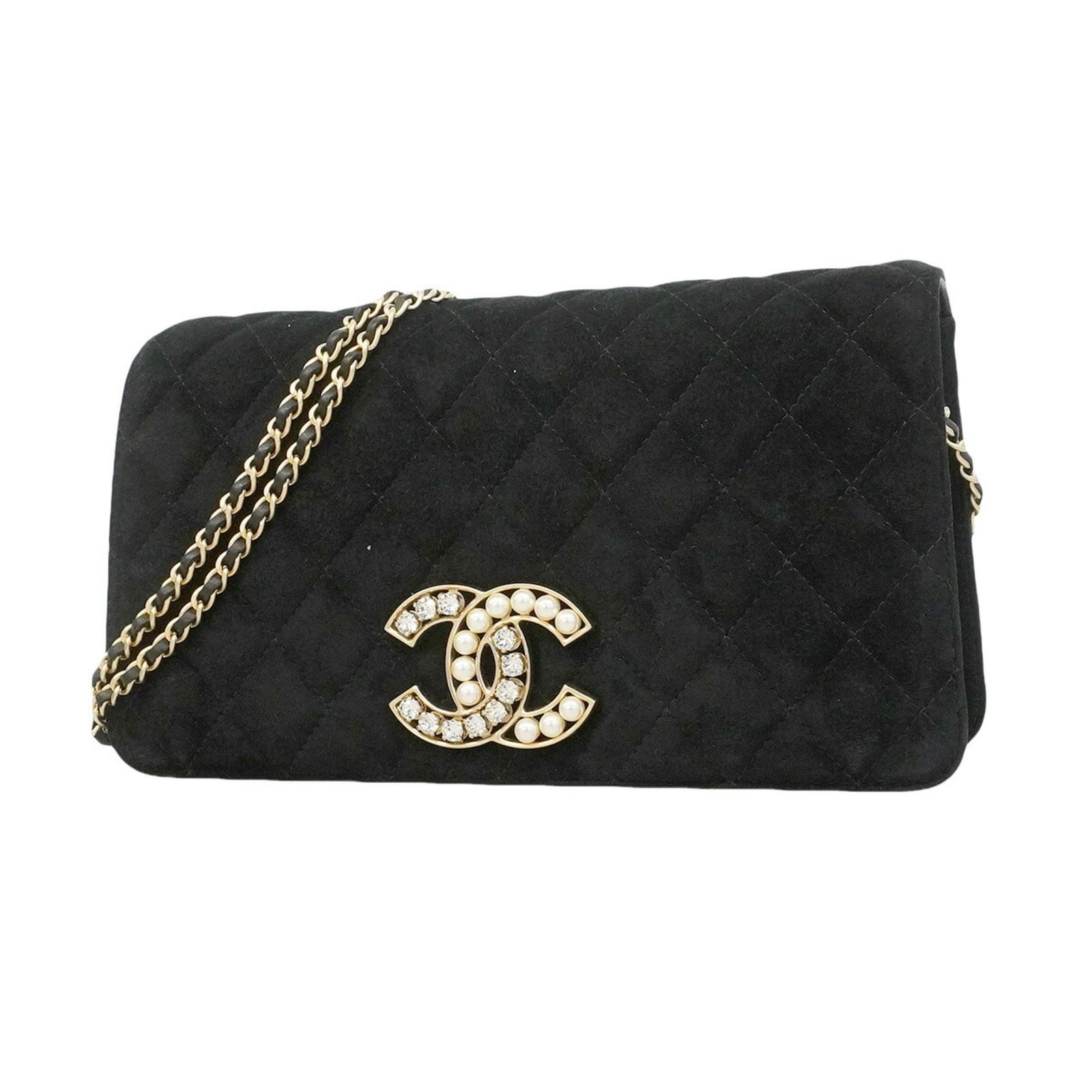 シャネル(Chanel) シャネル ショルダーバッグ マトラッセ チェーンショルダー スウェード ブラック シャンパンレディース