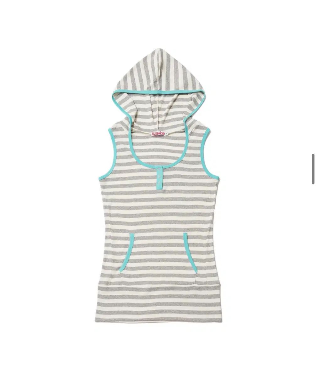 新品 STRIPE HENLEY HOOD SLEEVELESS - GRAY