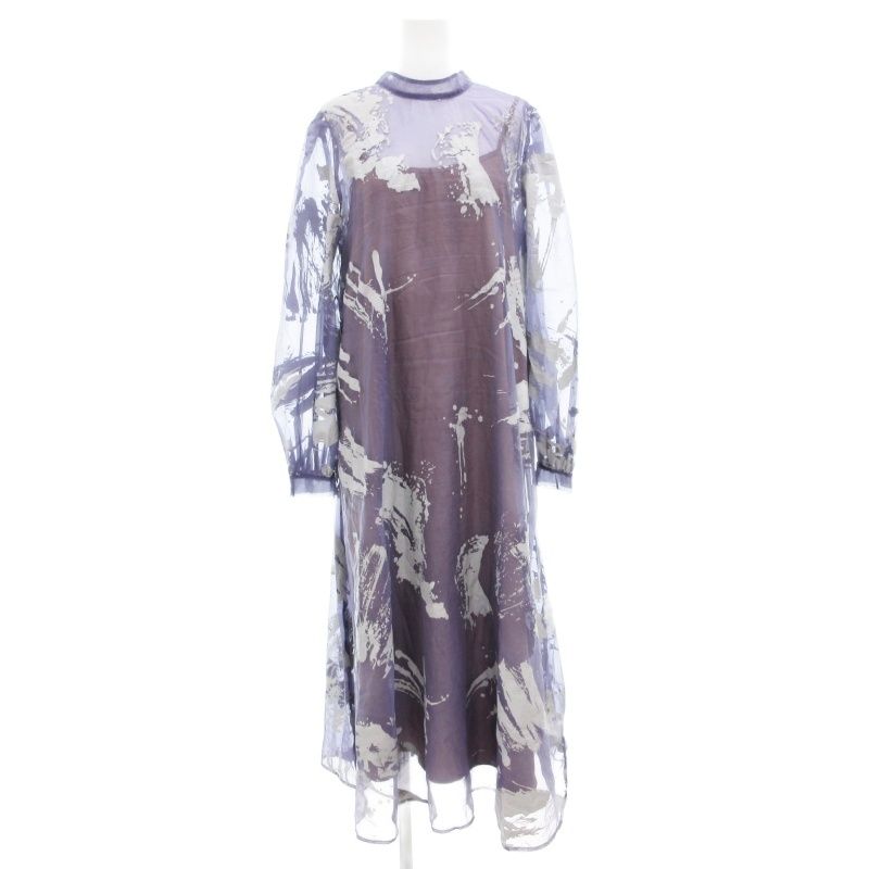 アメリ AMERI 21AW ラバープリントアートシアードレス RUBBER PAINT ART SHEER DRESS ロングワンピース キャミワンピ付 長袖 シャーリング S 紫 パープル /YU 01120541070 ■GY19 10,286円