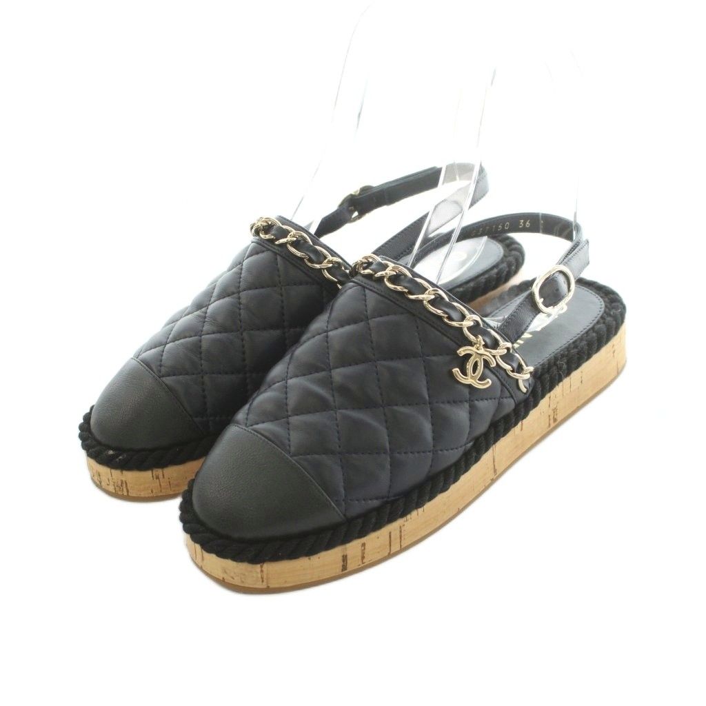 シャネル CHANEL 21P ココマーク チェーン サンダル レザー 36 23.0cm 黒 ブラック G37150 /MI ■OS 42,540円