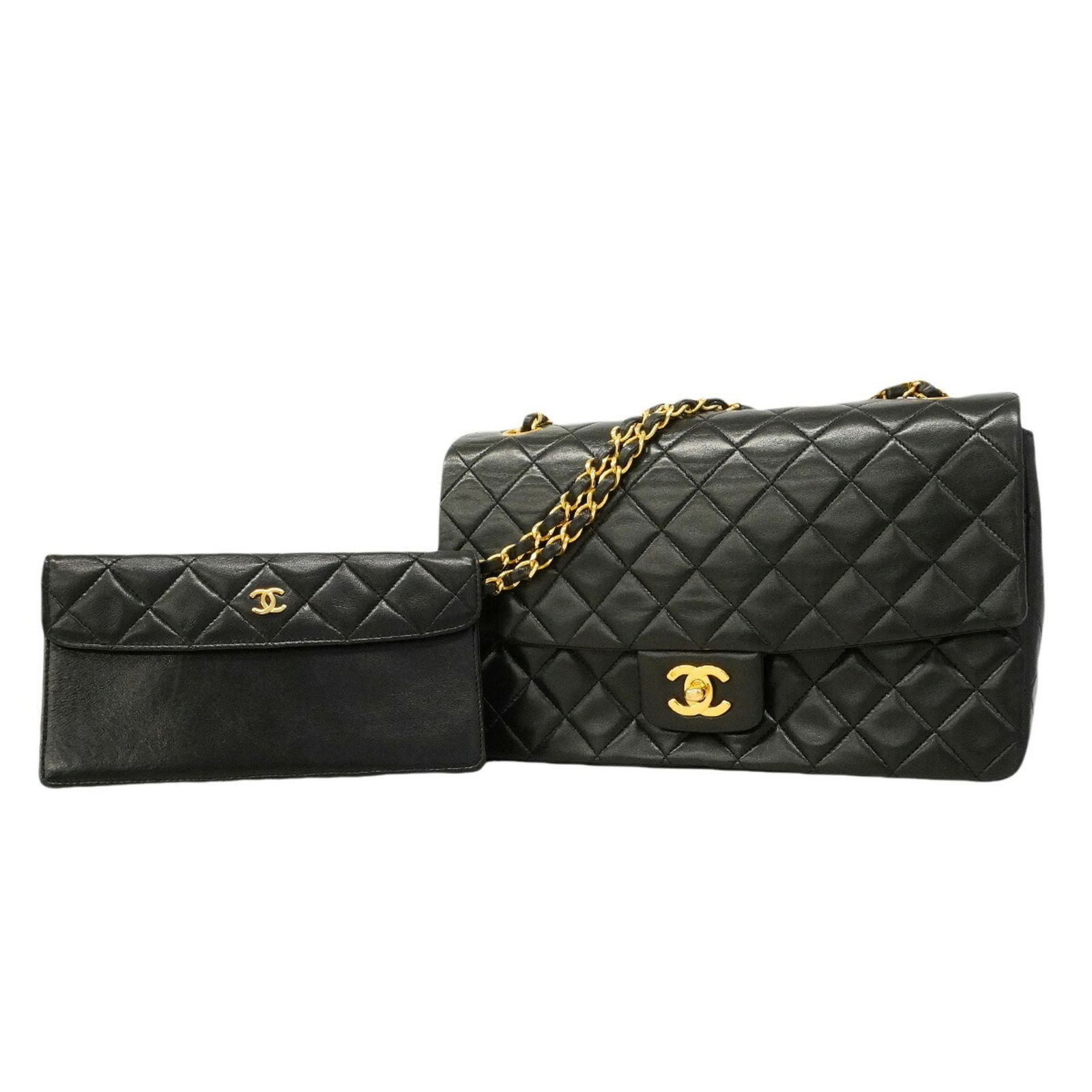 シャネル(Chanel) シャネル ショルダーバッグ マトラッセ Wチェーン ラムスキン ブラック レディース