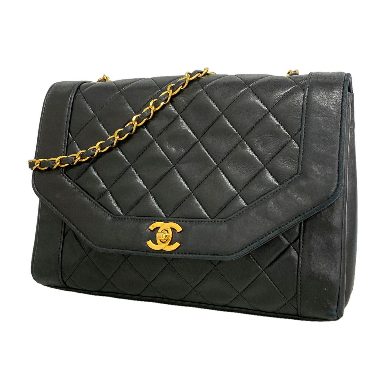 シャネル(Chanel) シャネル ショルダーバッグ ダイアナ チェーンショルダー ラムスキン ブラック レディース