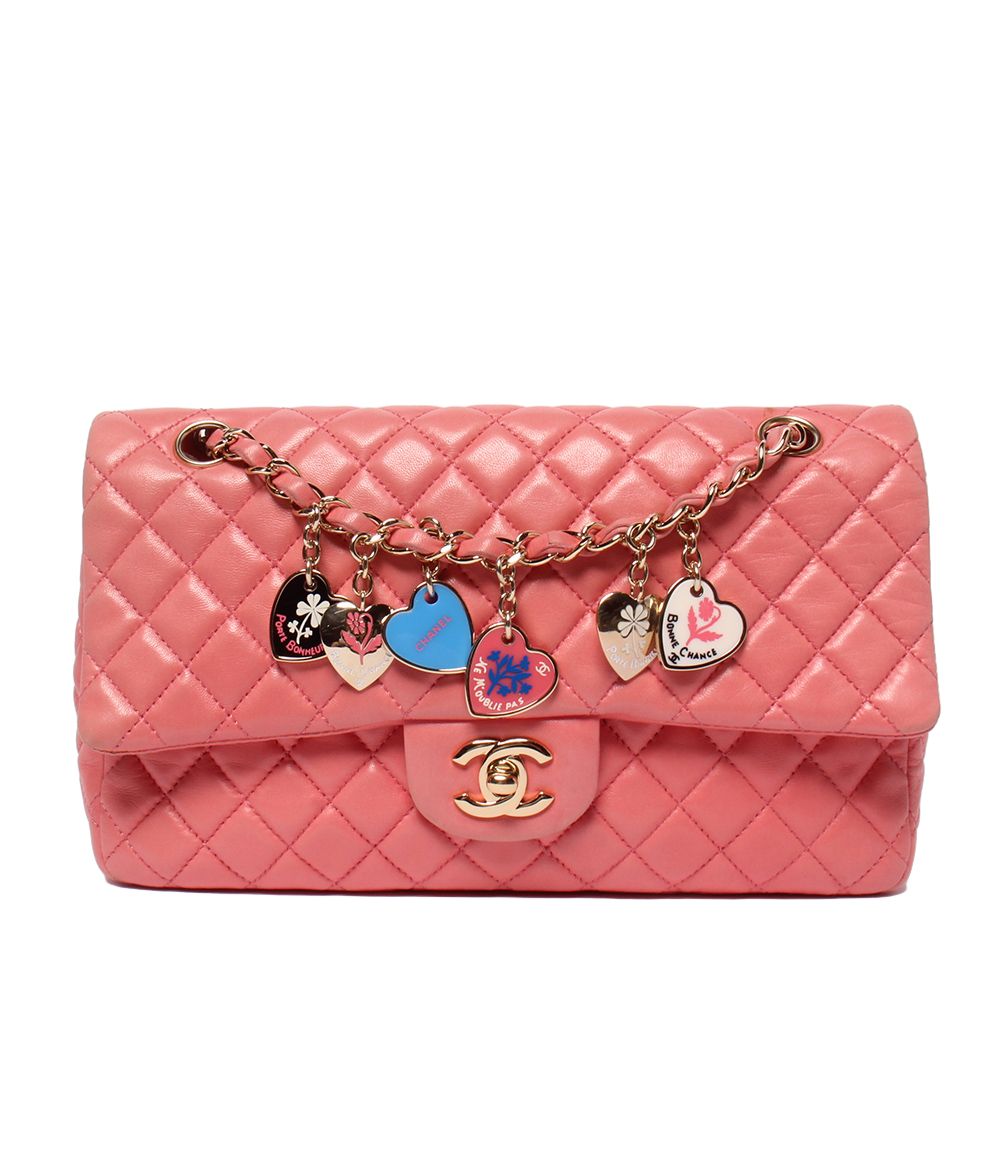 シャネル チェーンショルダーバッグ バレンタインシリーズ ラムスキン シングルフラップ ダブルチェーン 肩掛け マトラッセ レディース CHANEL