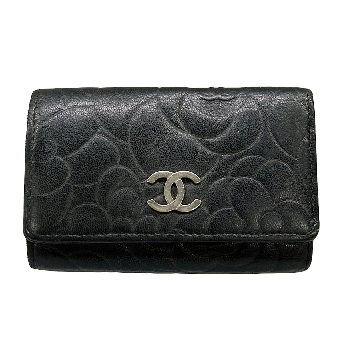 CHANEL(シャネル) キーケース カメリア 黒 6連フック ラムスキン
