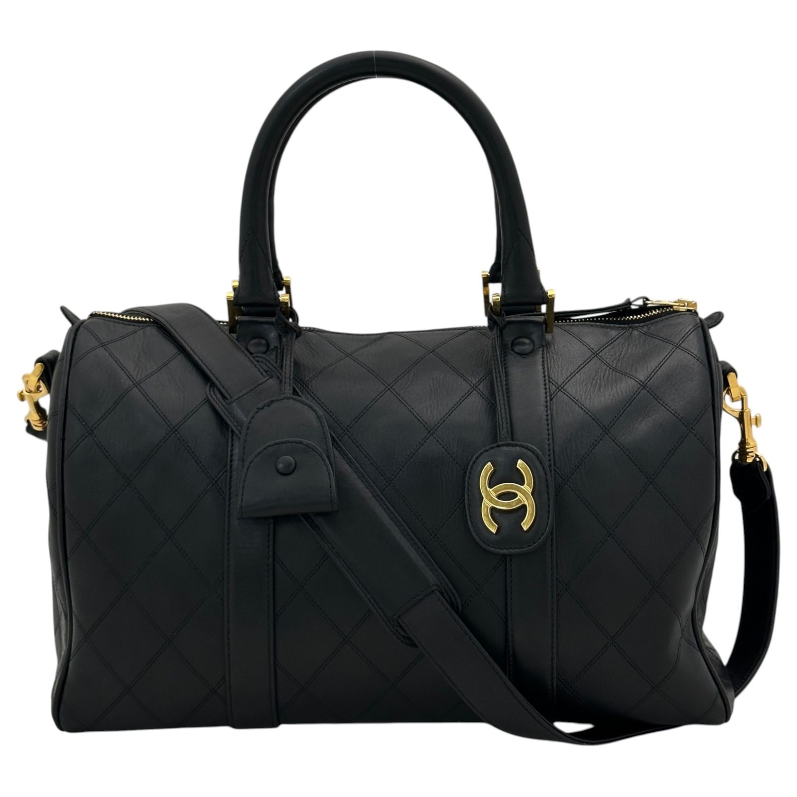 【中古】シャネル ビコローレ ボストンバッグ 2WAY ココマーク ロゴ ブラック ゴールド金具 Aランク ch56303gh