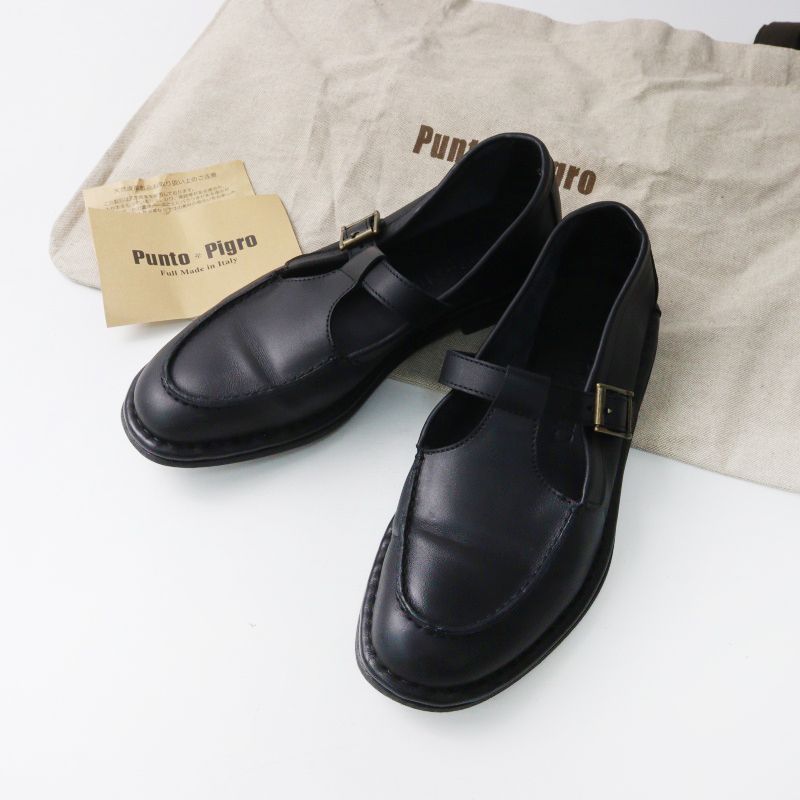 イタリア製 プントピグロ PUNTO PIGRO U-TIP T-STRAP SHOES レザーUチップTストラップシューズ 39/24.5cm ブラック┃【2400015095677】 10,075円