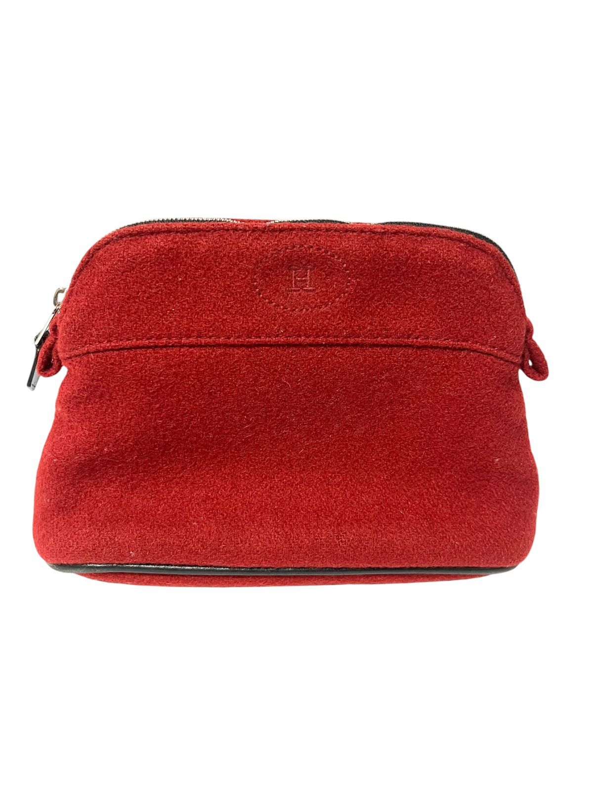 【美品】HERMES エルメス ボリードポーチ ウール×レザー レッド系 小物入れ【KL94】