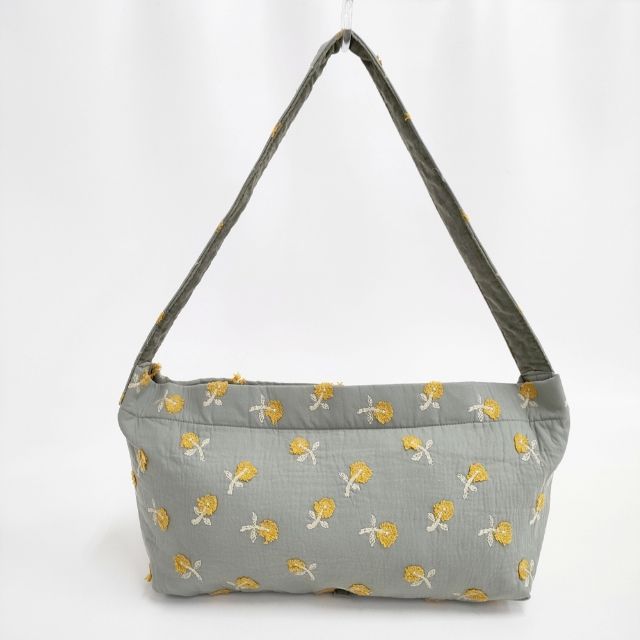 mina perhonen skip ボディバッグ 小 ra9737 コットン 刺繍 ショルダーバッグ グレー レディース ミナペルホネン【中古】6-0730G∞