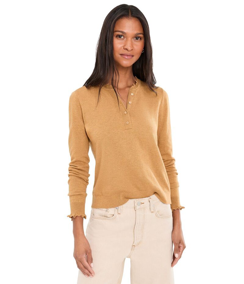 ニックプラスゾーイ レディース アウター ニット・セーター フリル Niczoe Henley Ruffle Sweater Caramel