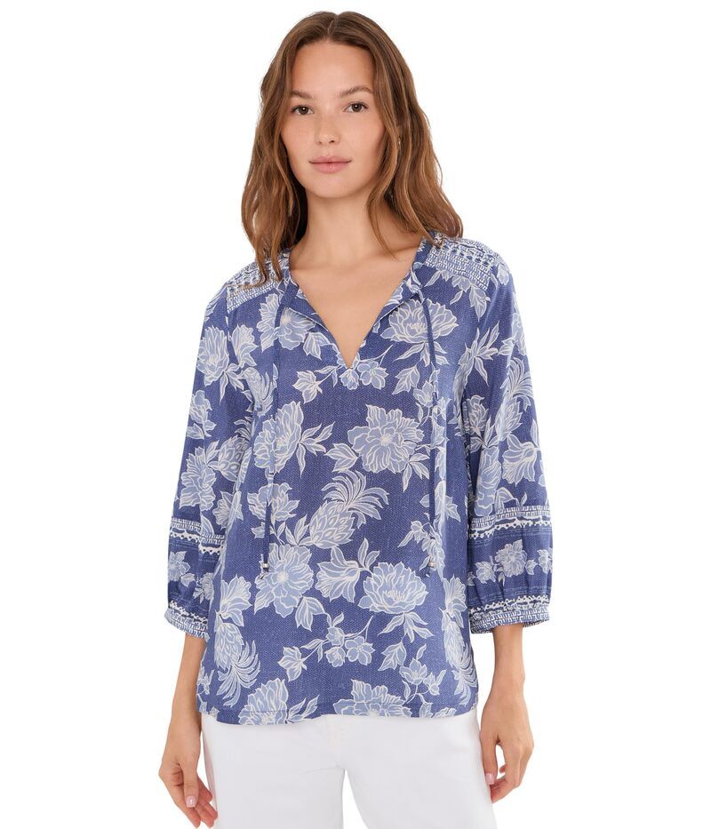 トッミーバハマ レディース トップス シャツ ブラウス Tommy Bahama Breezy Blooms 34 Sleeve Blouse Dark Bluestone