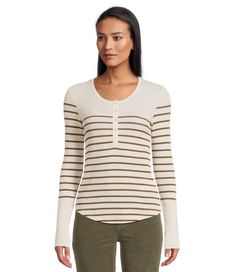 スプレンディット レディース トップス シャツ Splendid Thermal Forevr Stripe Henley Pale Oak Heathe ストライプ