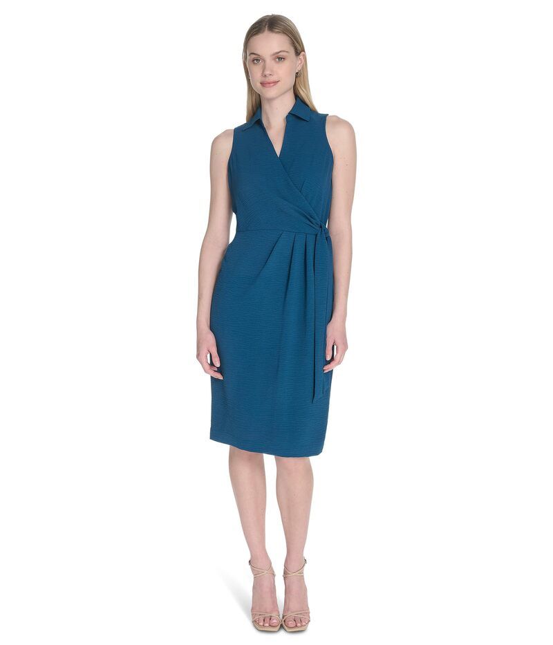 カルバンクライン レディース トップス ワンピース ミディ Calvin Klein Aerowash Colla red Elastic Waist Self Tie Midi Cypress
