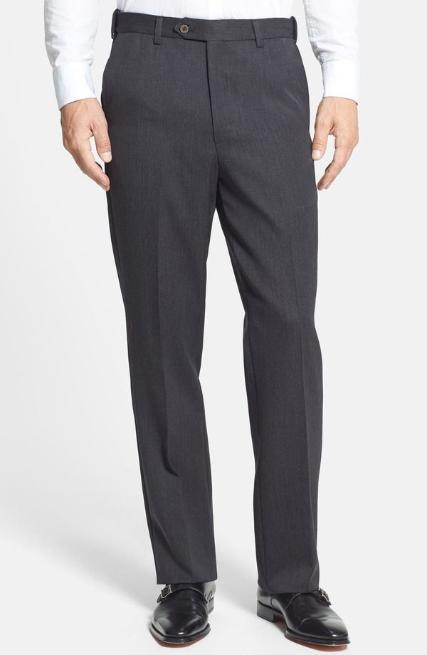 ベール メンズ ボトムス カジュアルパンツ ウール Berle Self Sizer Waist Flat Front Classic Fit Wool Gabardine Trousers Char
