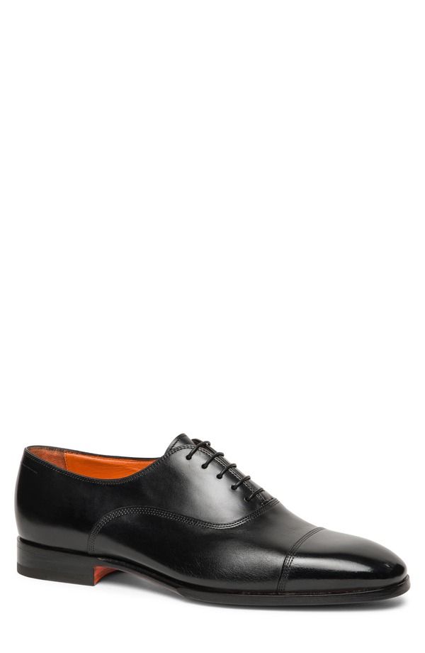 サントーニ メンズ シューズ オックスフォード キャップ レース Santoni LaceUp Cap Toe Oxford Black ブラック